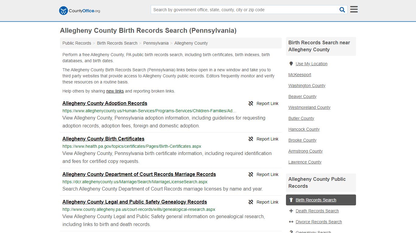 Birth Records Search - Allegheny County, PA (Birth Certificates ...