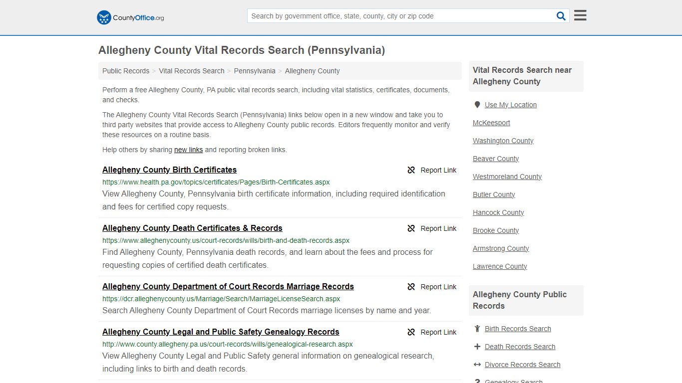 Vital Records Search - Allegheny County, PA (Birth, Death, Marriage ...